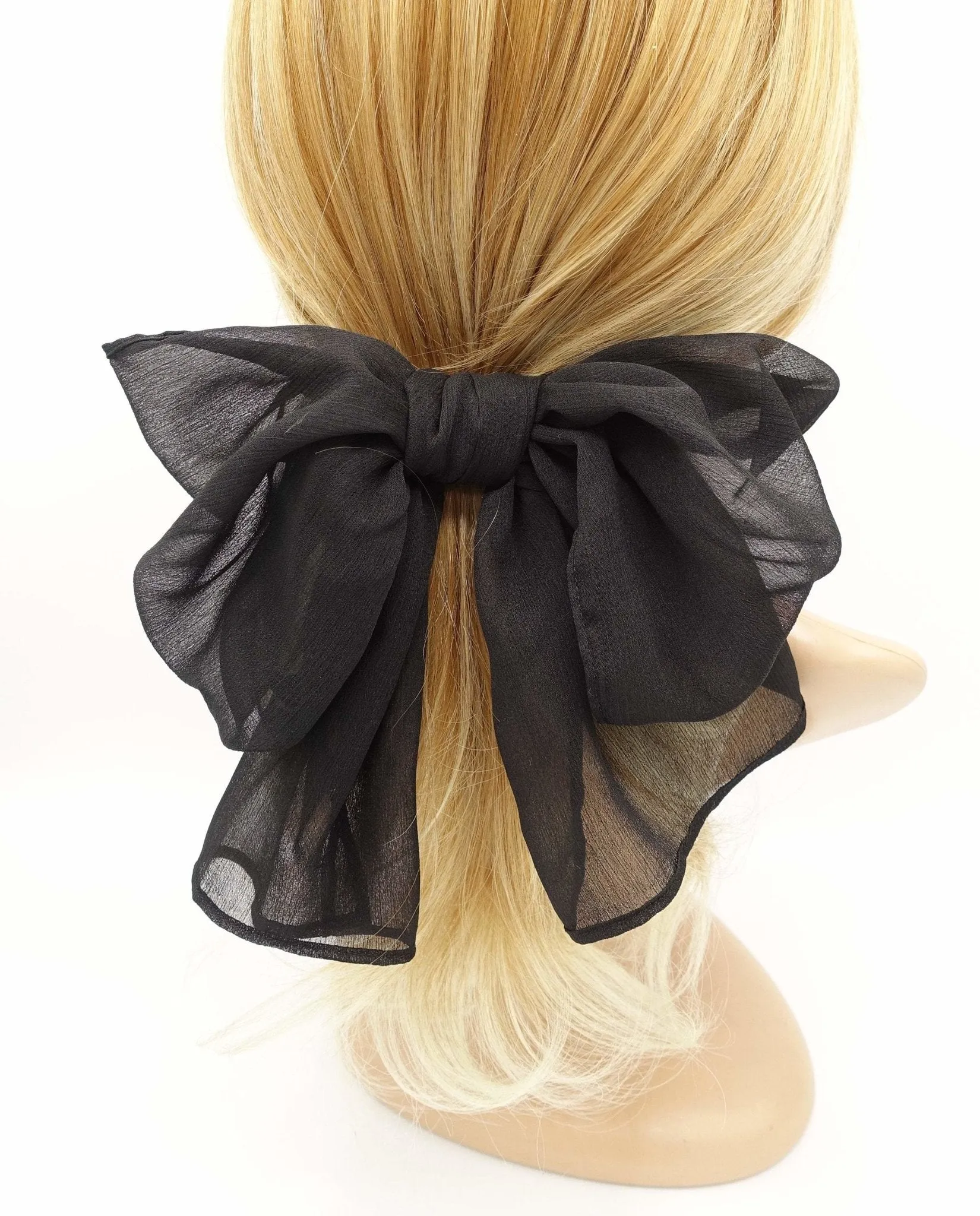 Summer hair bow rolled hem chiffon hair bow barrette accessory for women