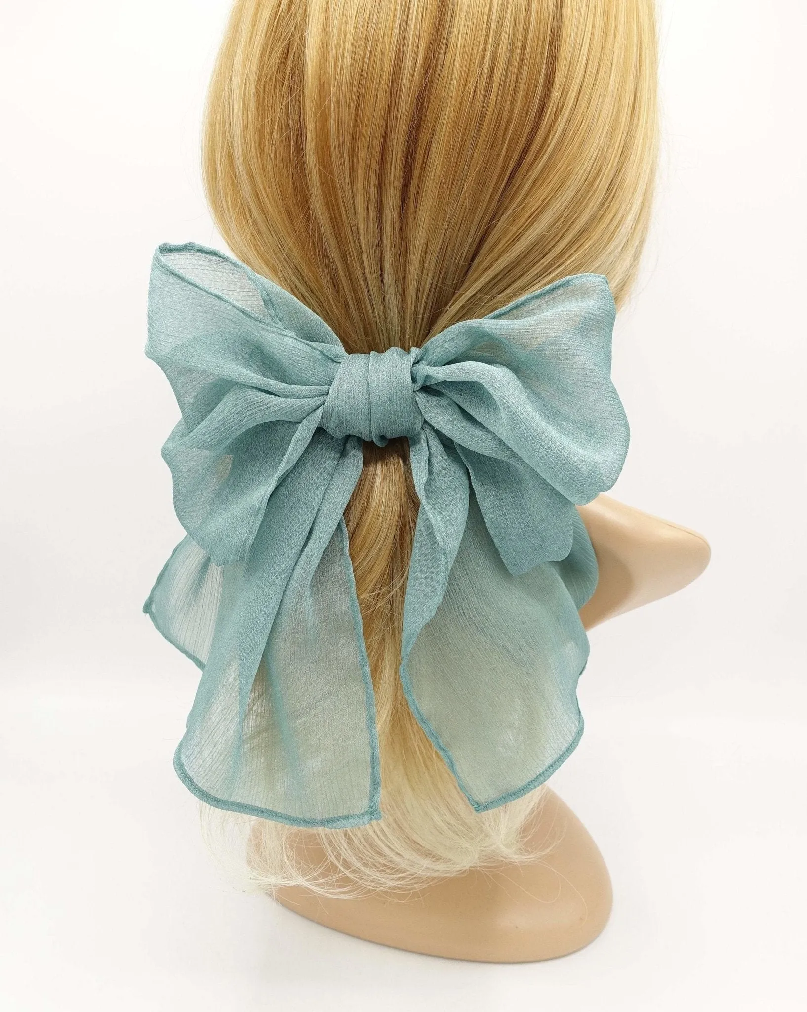 Summer hair bow rolled hem chiffon hair bow barrette accessory for women