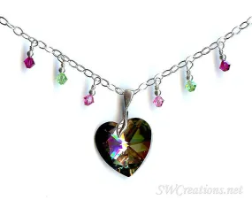 Sunset Heart Crystal Charm Pendant Necklace