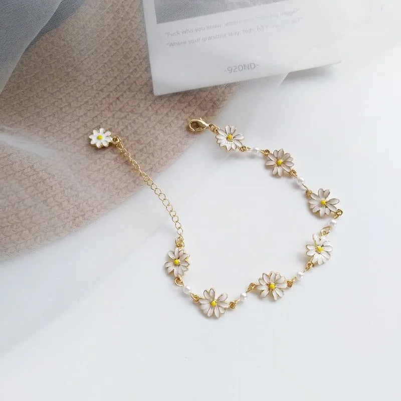 Sweet White Flowers Bracelets Necklaces Rings Earrings Charm Jewelry Set XOS0440