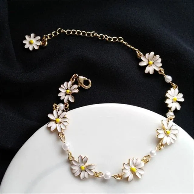 Sweet White Flowers Bracelets Necklaces Rings Earrings Charm Jewelry Set XOS0440