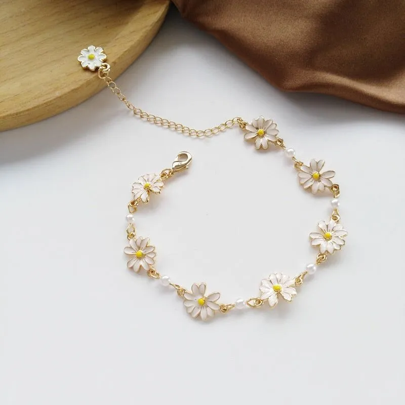 Sweet White Flowers Bracelets Necklaces Rings Earrings Charm Jewelry Set XOS0440