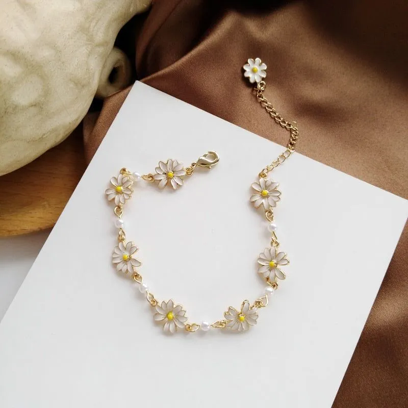 Sweet White Flowers Bracelets Necklaces Rings Earrings Charm Jewelry Set XOS0440