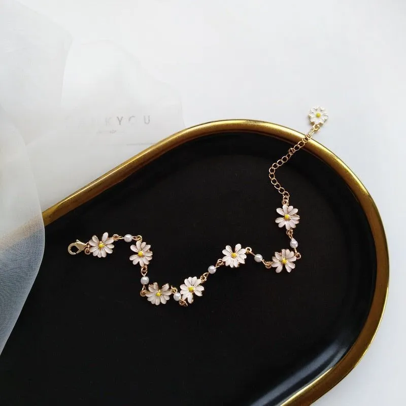 Sweet White Flowers Bracelets Necklaces Rings Earrings Charm Jewelry Set XOS0440