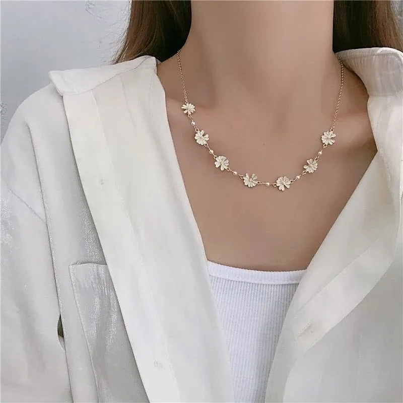 Sweet White Flowers Bracelets Necklaces Rings Earrings Charm Jewelry Set XOS0440