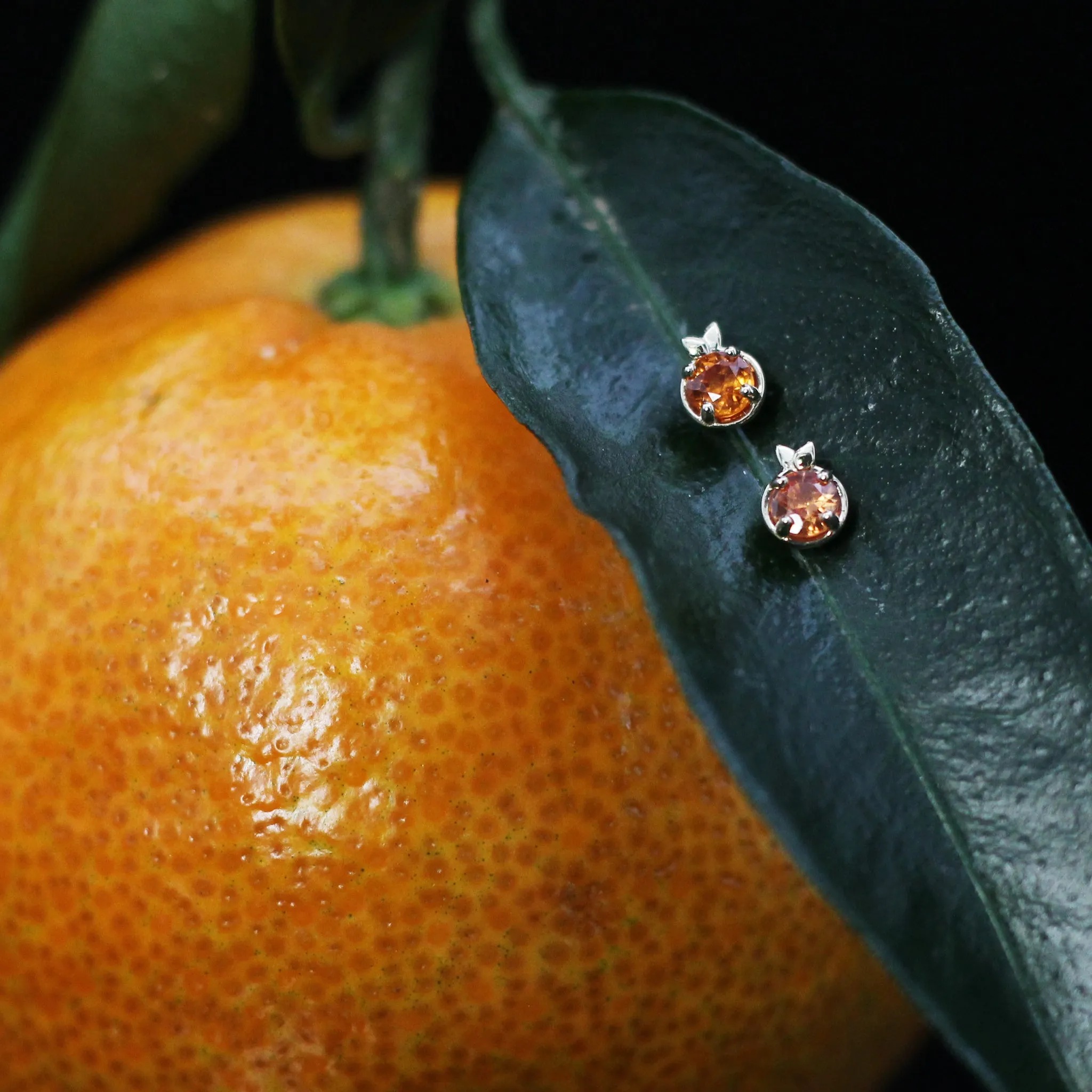 Tangerine Fruit Studs - Sapphires