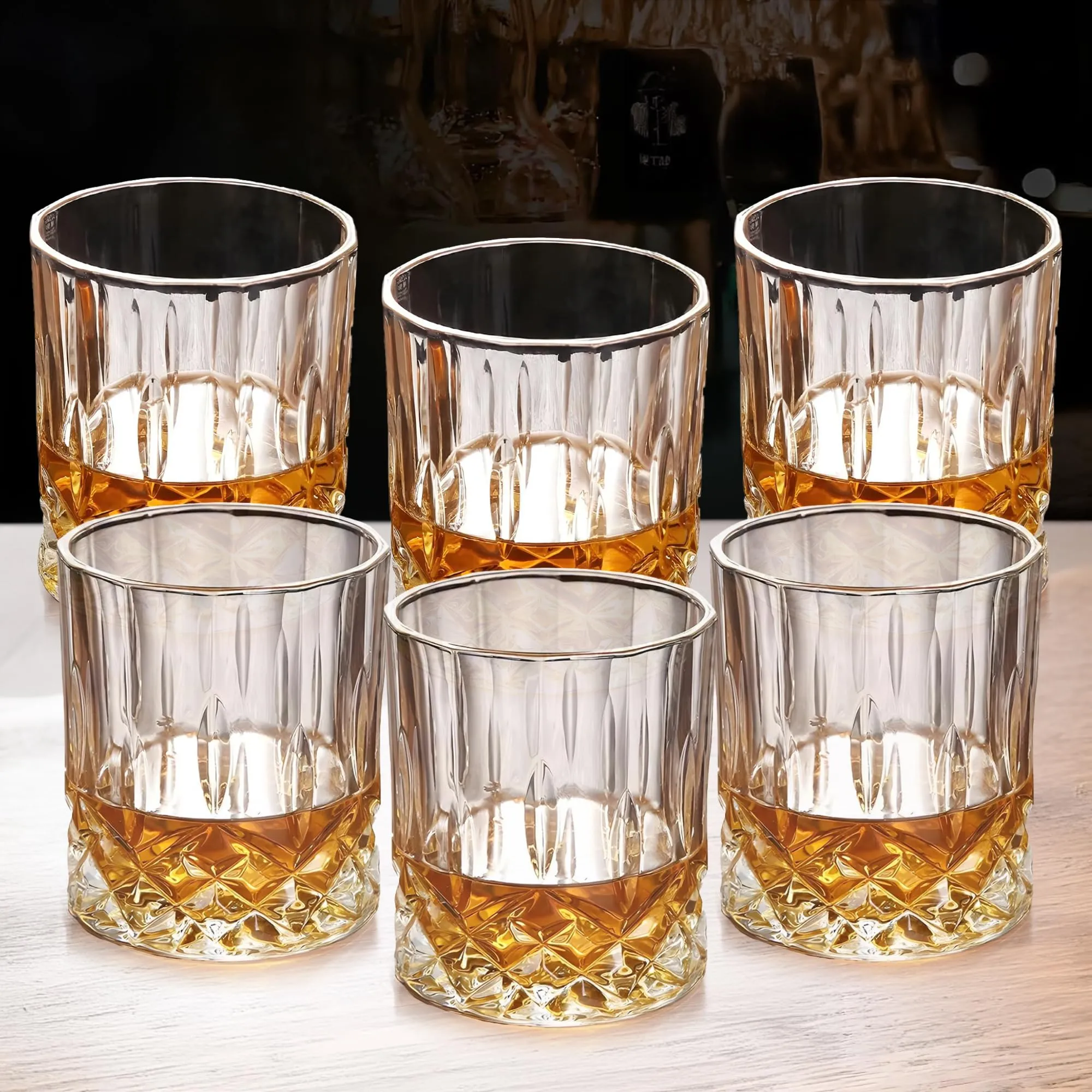 The Better Home Zest Whiskey Glasses Set of 6 (300ml Each) | Lead Free Whiskey Glass | Crystal Glass for Bar Home | Glass for Drinks | Cocktail Glasses | Highball Glass | Heavy Bottom Drinking Glass