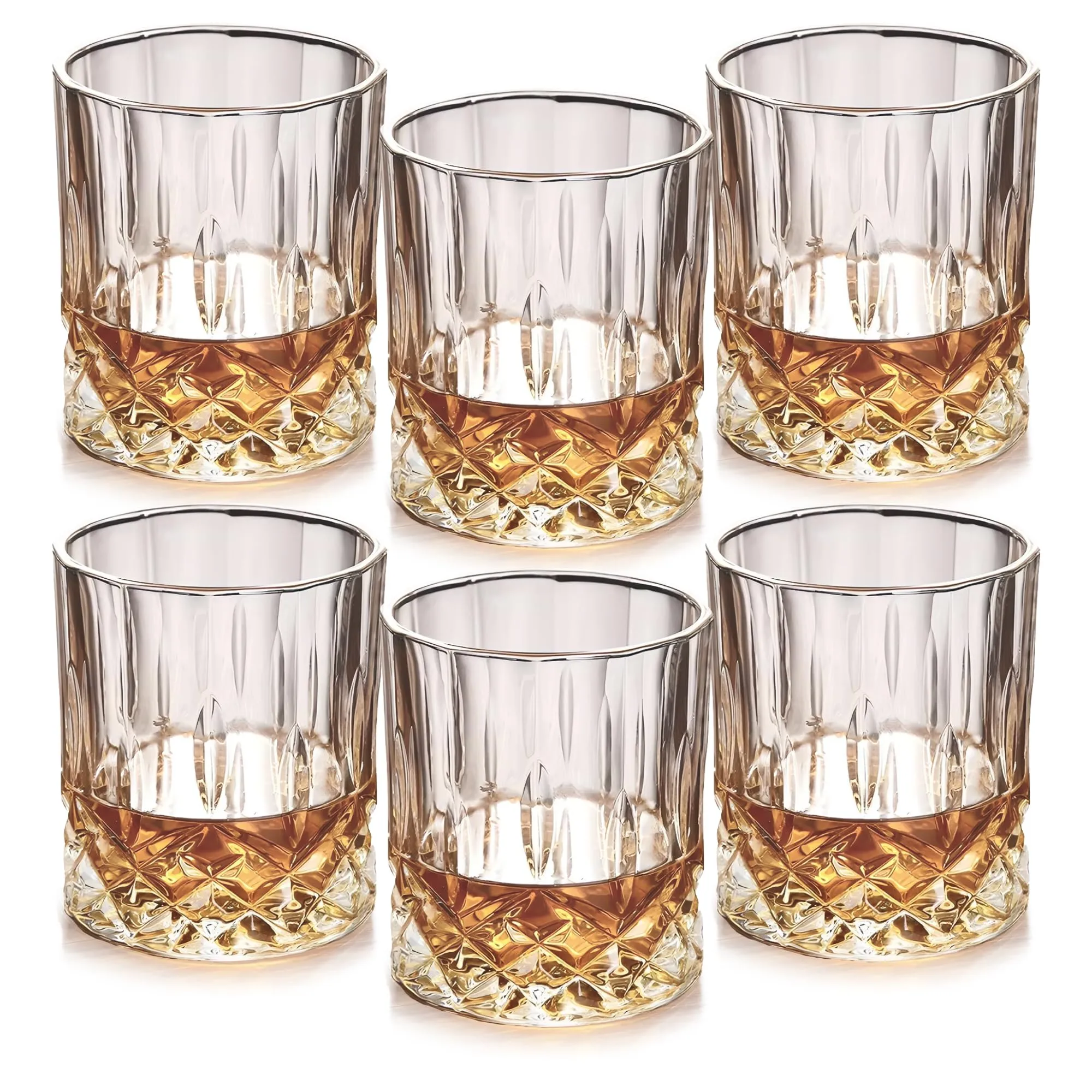 The Better Home Zest Whiskey Glasses Set of 6 (300ml Each) | Lead Free Whiskey Glass | Crystal Glass for Bar Home | Glass for Drinks | Cocktail Glasses | Highball Glass | Heavy Bottom Drinking Glass