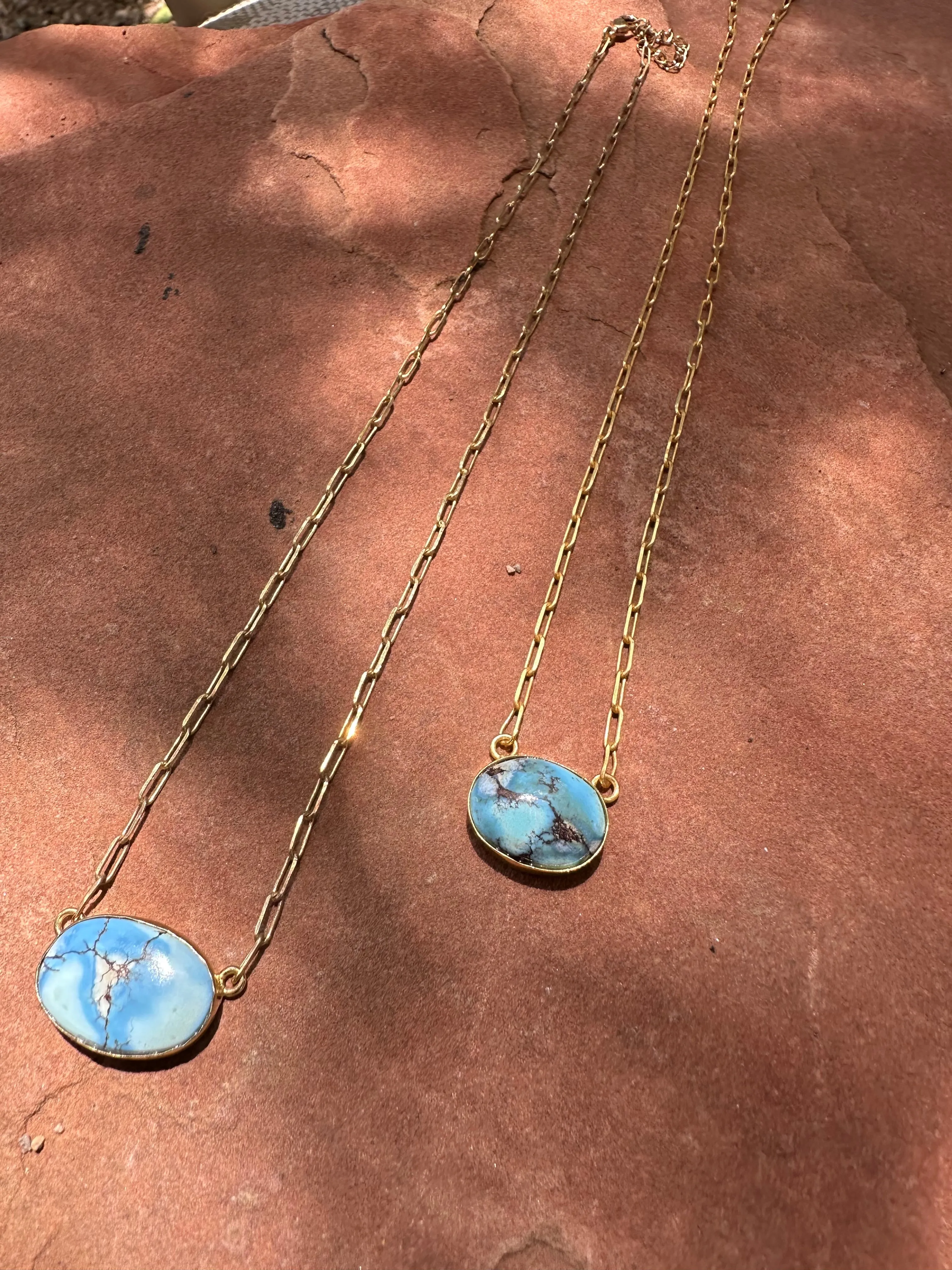 “The Golden Collection” GOLDEN SKY Handmade Natural Golden Hills Turquoise 14k Gold Plated Necklaces