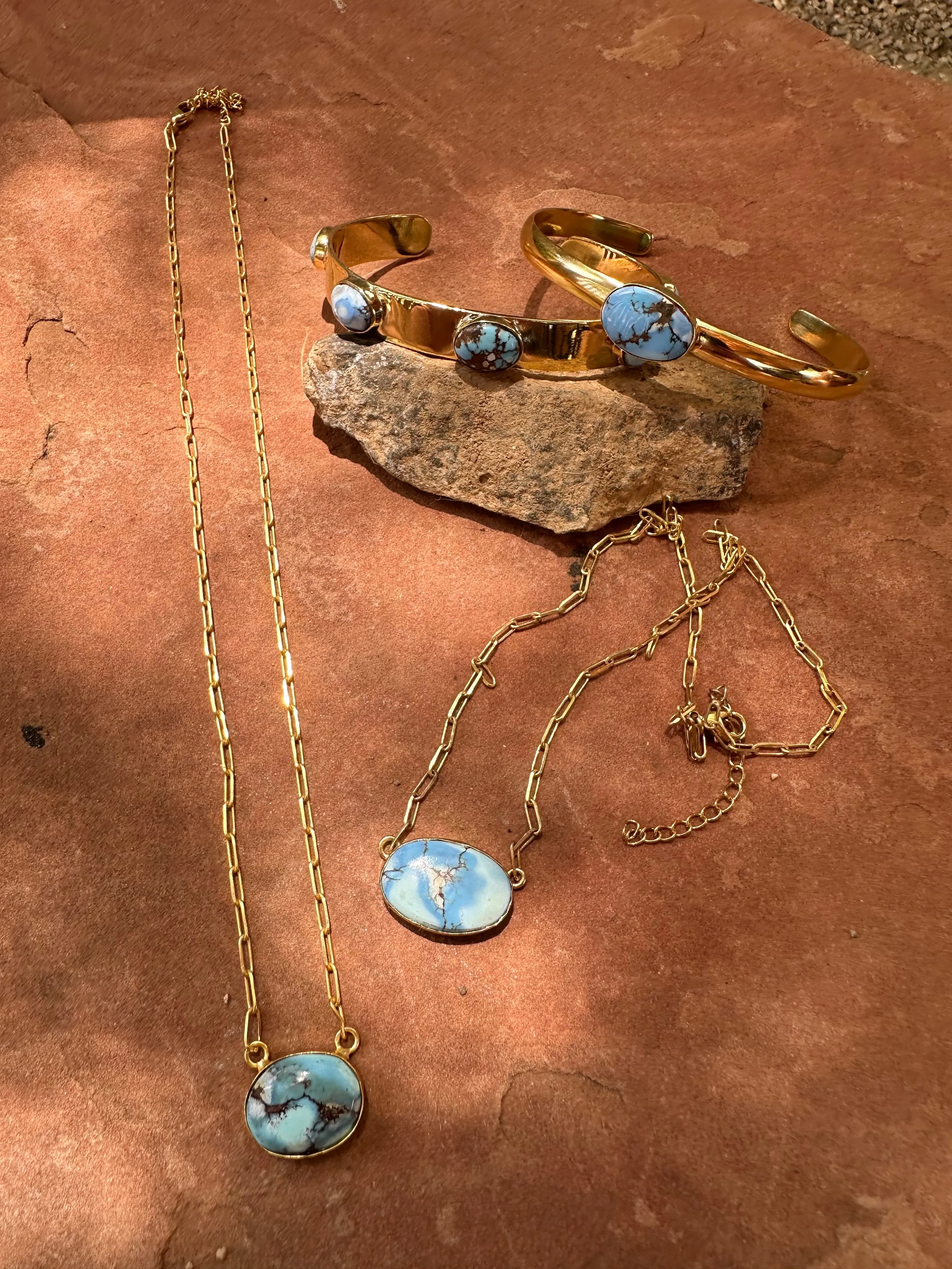 “The Golden Collection” GOLDEN SKY Handmade Natural Golden Hills Turquoise 14k Gold Plated Necklaces