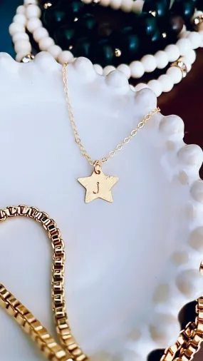 Tiny Initial Star, Necklace Gold