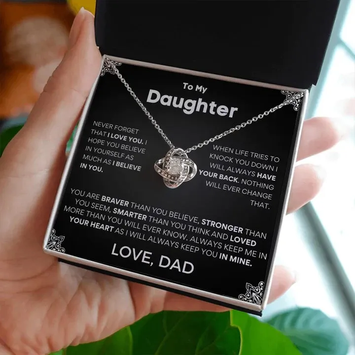 To My Daughter necklace, Never forget that i love you Love Knot Necklace, Gift for daughter from dad