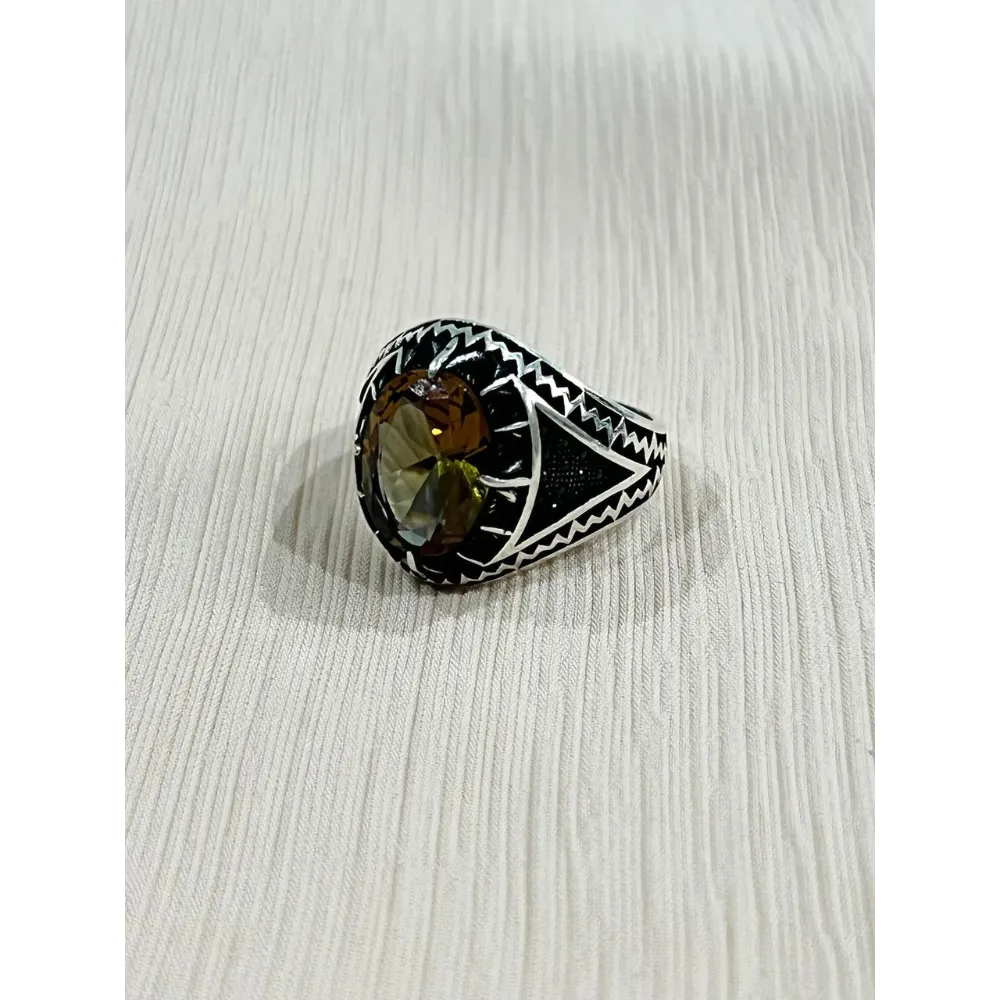 Topaz Axinite Sterling Silver Mens Islamic Ottoman Ring