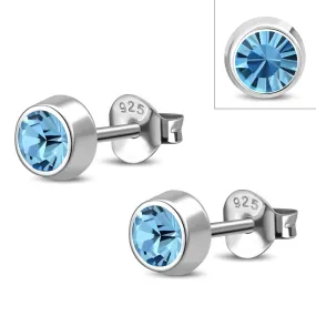 Topaz CZ Round Sterling Silver Stud Earrings