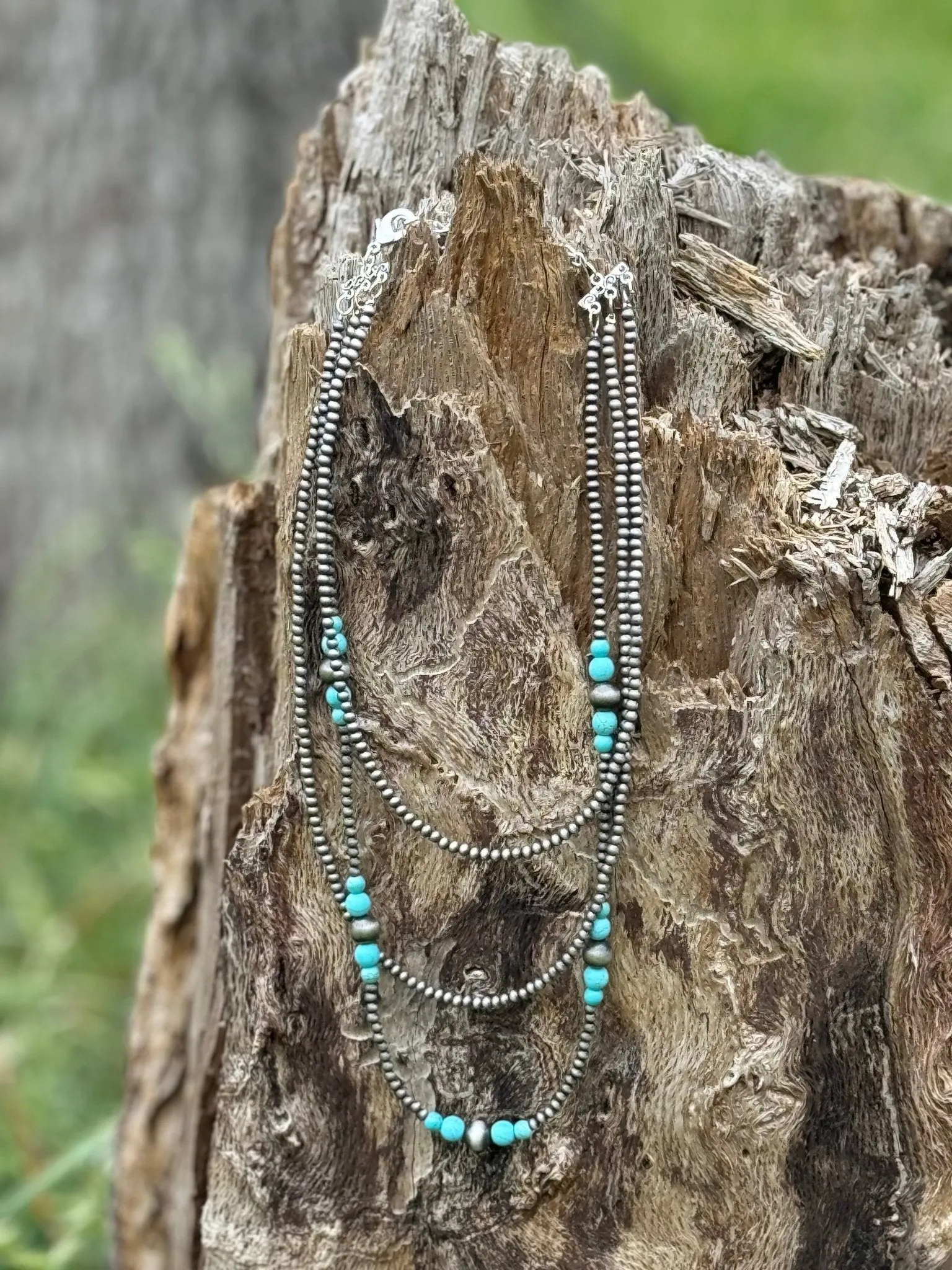 Triple Layer Turquoise Bead Necklace