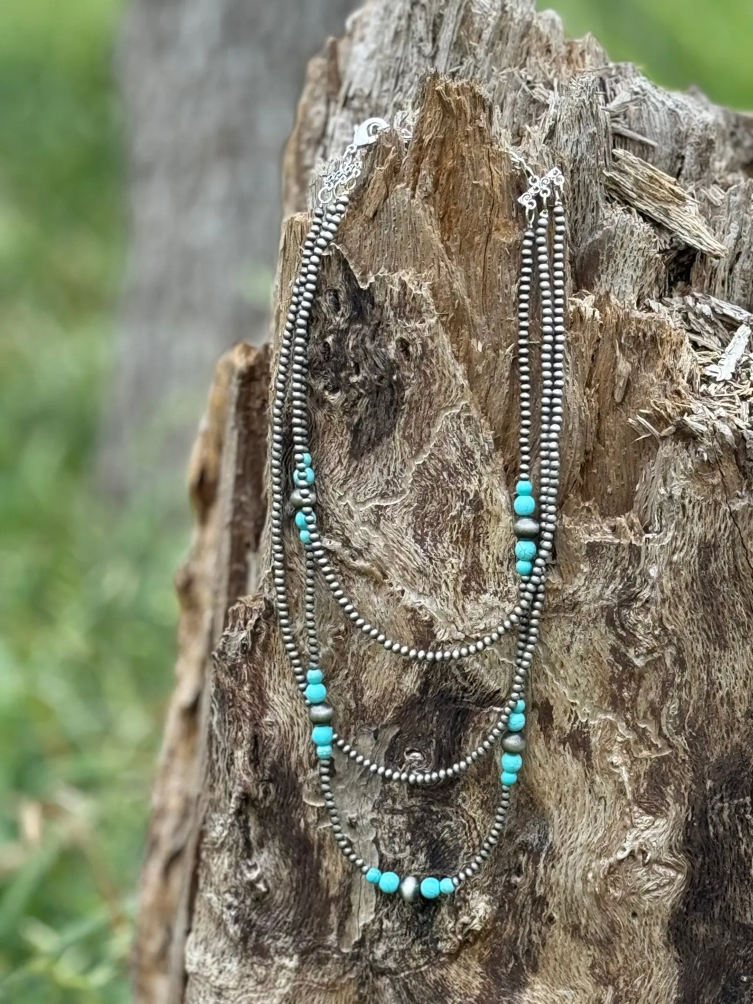 Triple Layer Turquoise Bead Necklace