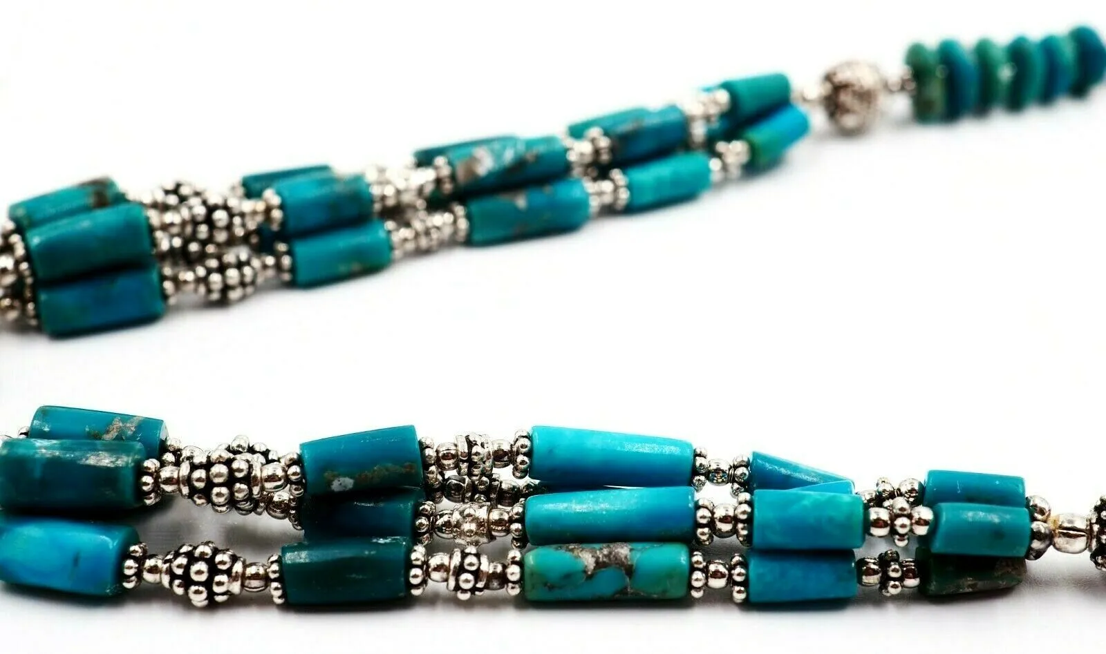 Turquoise & 925 Sterling Silver Necklace - Statement Jewellery - Length: 44cm-49cm