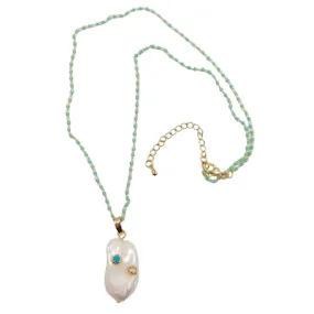 Turquoise Beaded Freshwater Pearl Necklace