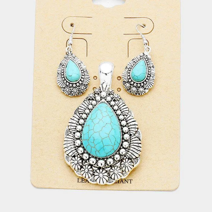 Turquoise (faux) Pendant Necklace & Earring Set