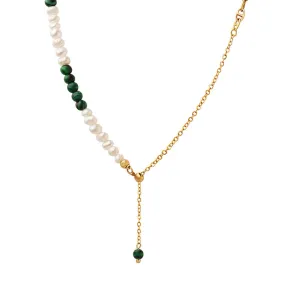 Turquoise Freshwater Pearl Tassel Necklace with Gold-Plated Titanium Chain