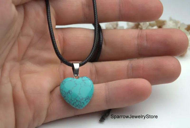 Turquoise howlite heart pendant necklace Gemstone jewelry Blue gemstone howlite dainty necklace Turquoise Valentines Heart Necklace for her