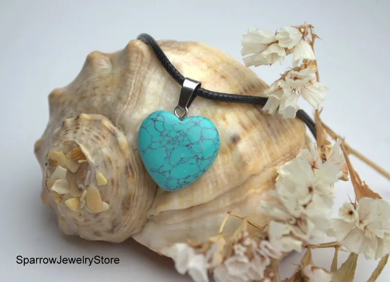 Turquoise howlite heart pendant necklace Gemstone jewelry Blue gemstone howlite dainty necklace Turquoise Valentines Heart Necklace for her