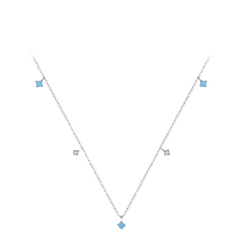 Turquoise Inlaid Sterling Silver Necklace with Simple Japanese and Korean Fashion Design