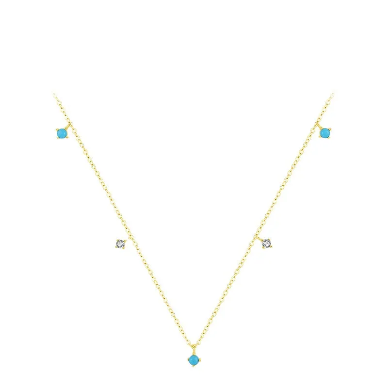 Turquoise Inlaid Sterling Silver Necklace with Simple Japanese and Korean Fashion Design