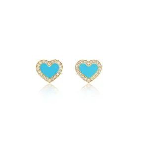 Turquoise Inlay Heart Studs with Diamonds