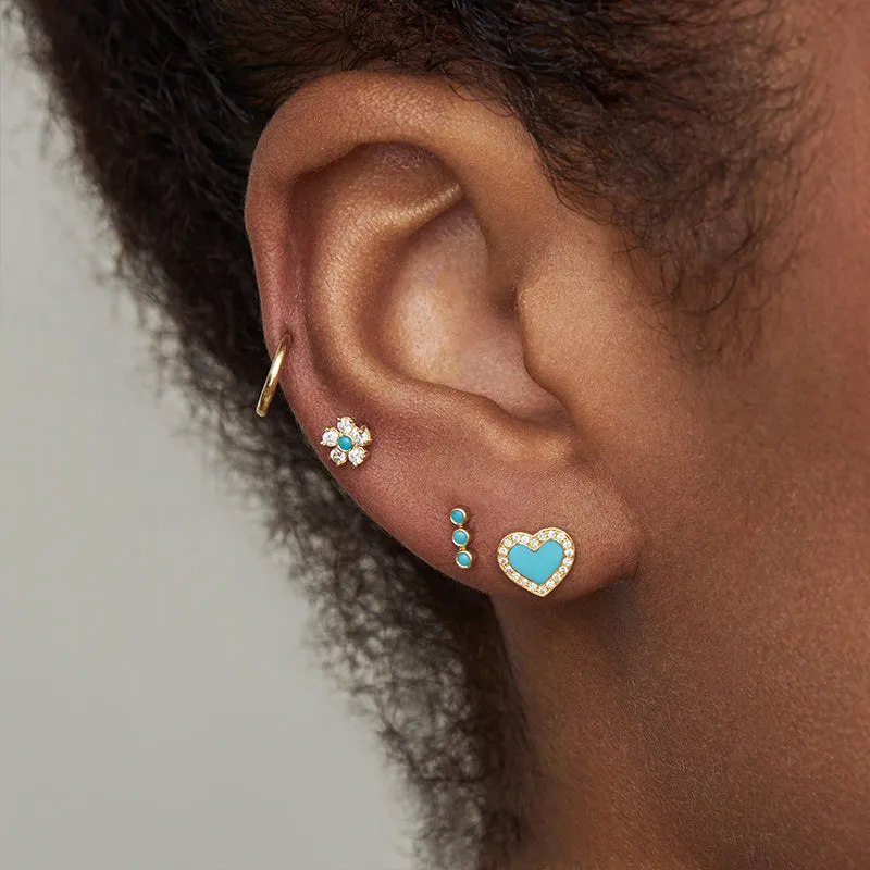 Turquoise Inlay Heart Studs with Diamonds