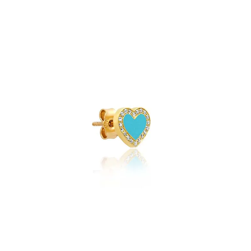 Turquoise Inlay Heart Studs with Diamonds