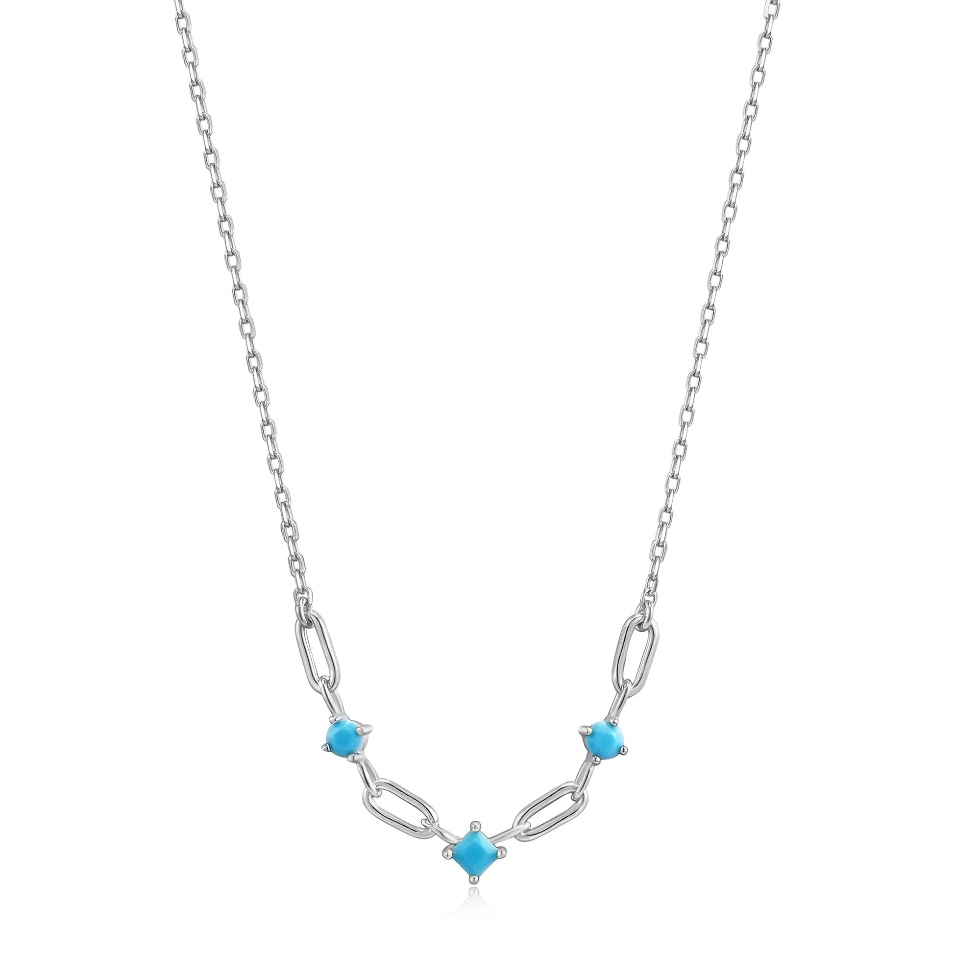 Turquoise Silver Link Necklace