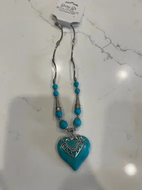 Turquoise Stone & Silver Heart Necklace