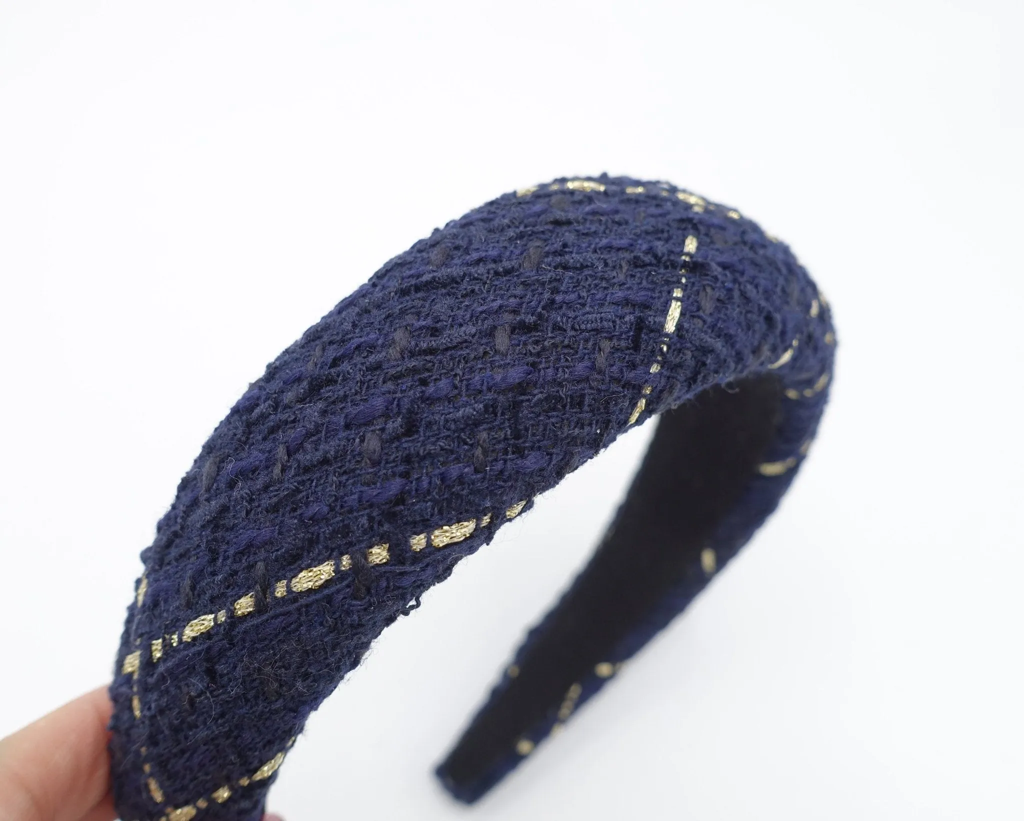 tweed padded headband diagonal cross hairband stylish hairband trendy women hair accessory