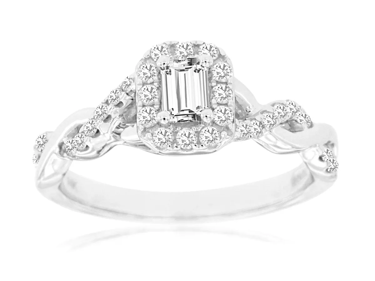 Twisted Emerald Cut Diamond Ring