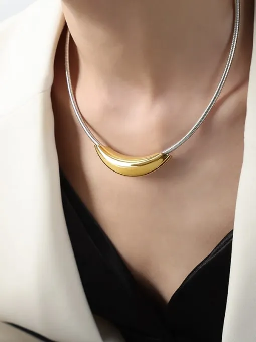 Two Tone Necklace, 18K Gold Plated Titanium Statement Necklace