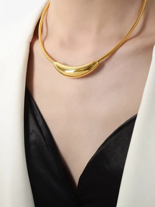 Two Tone Necklace, 18K Gold Plated Titanium Statement Necklace