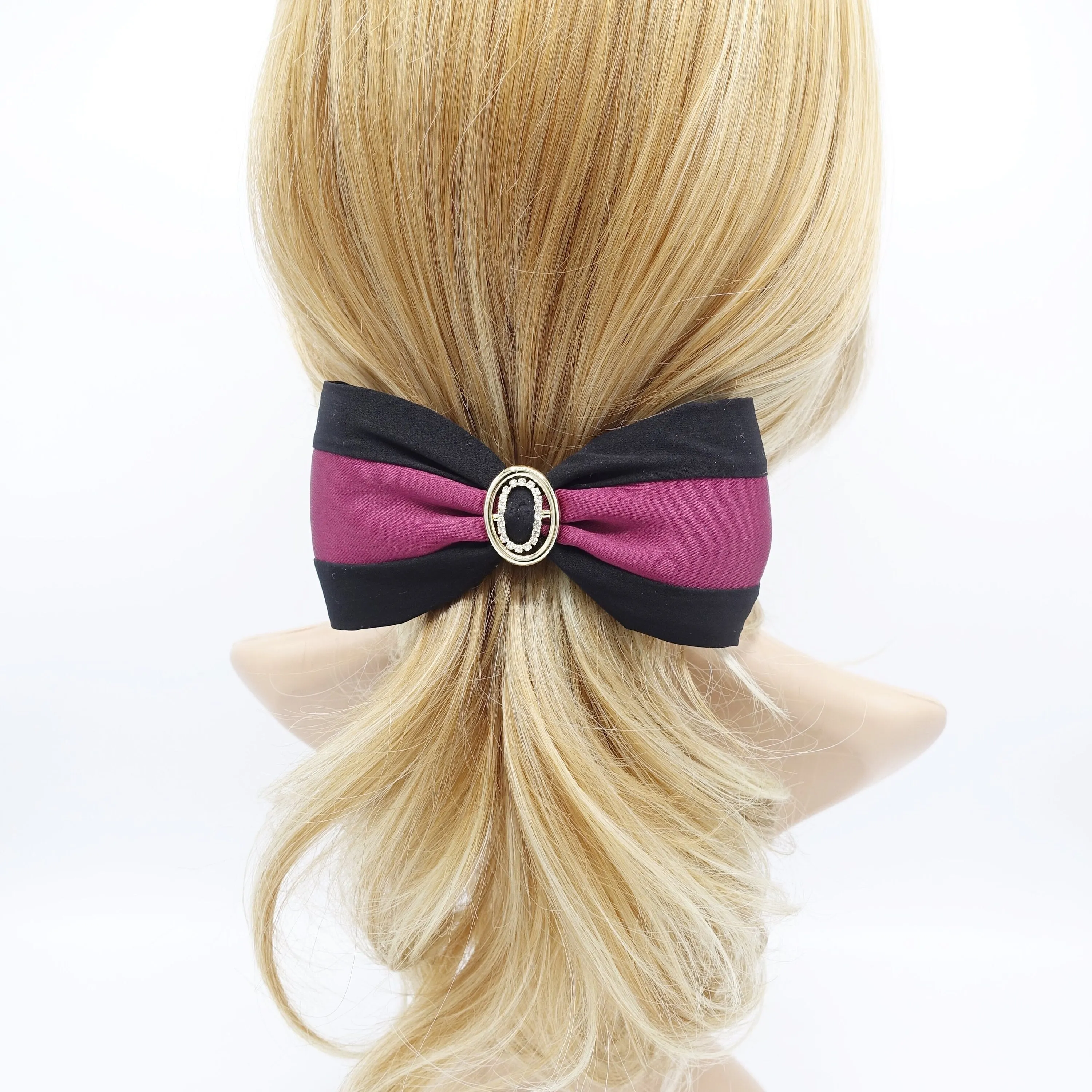 two tone satin hair bow rhinestone gold buckle embellished bow barrette