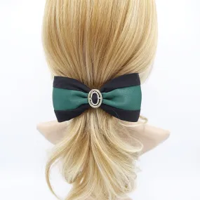 two tone satin hair bow rhinestone gold buckle embellished bow barrette