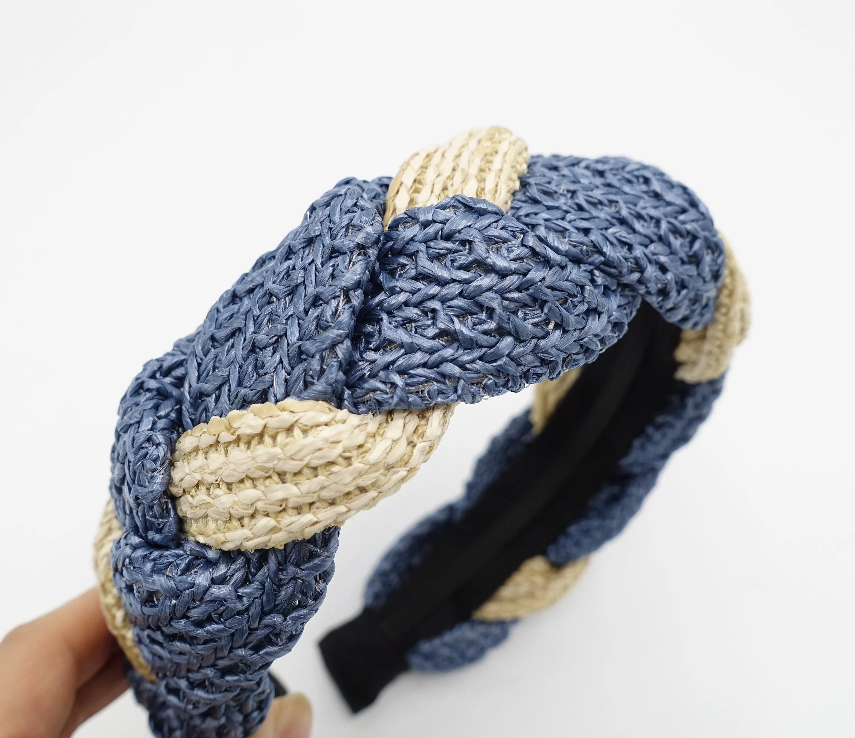 two tone straw braided headband