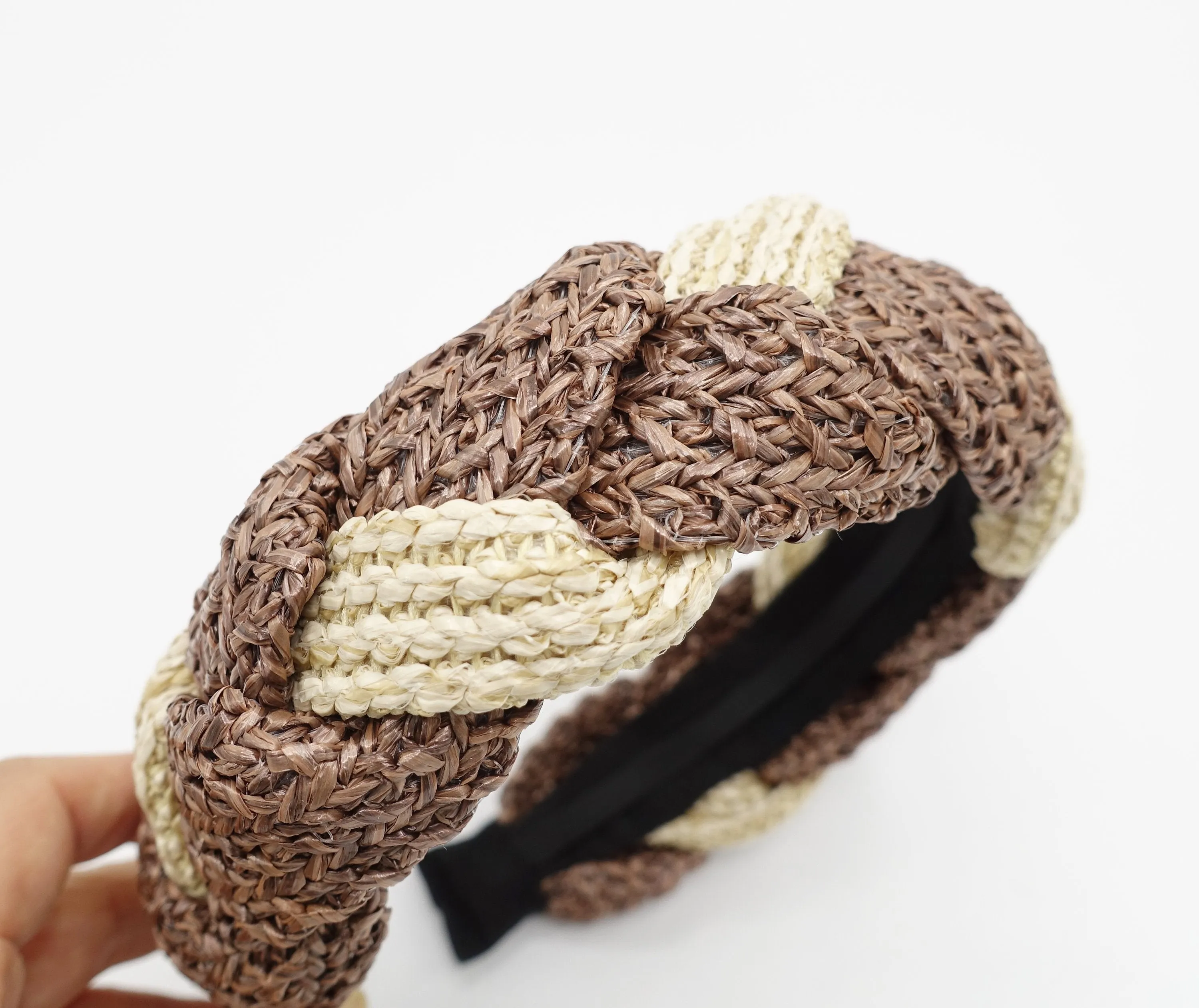 two tone straw braided headband