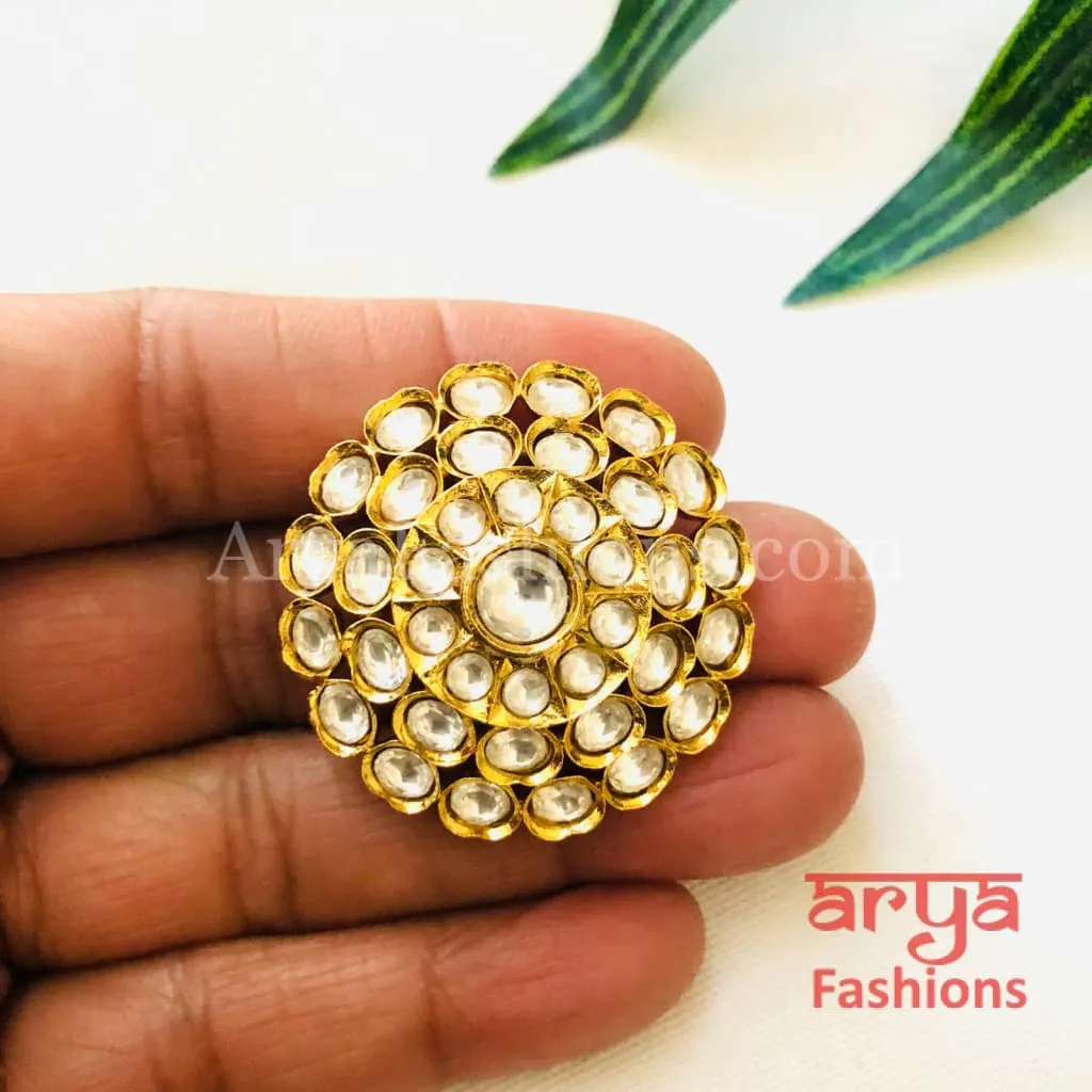 Tyaani Inspired Pacchi Kundan Golden Adjustable Ring