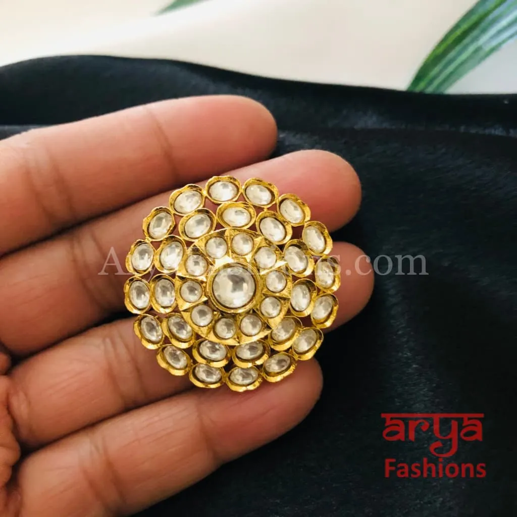 Tyaani Inspired Pacchi Kundan Golden Adjustable Ring