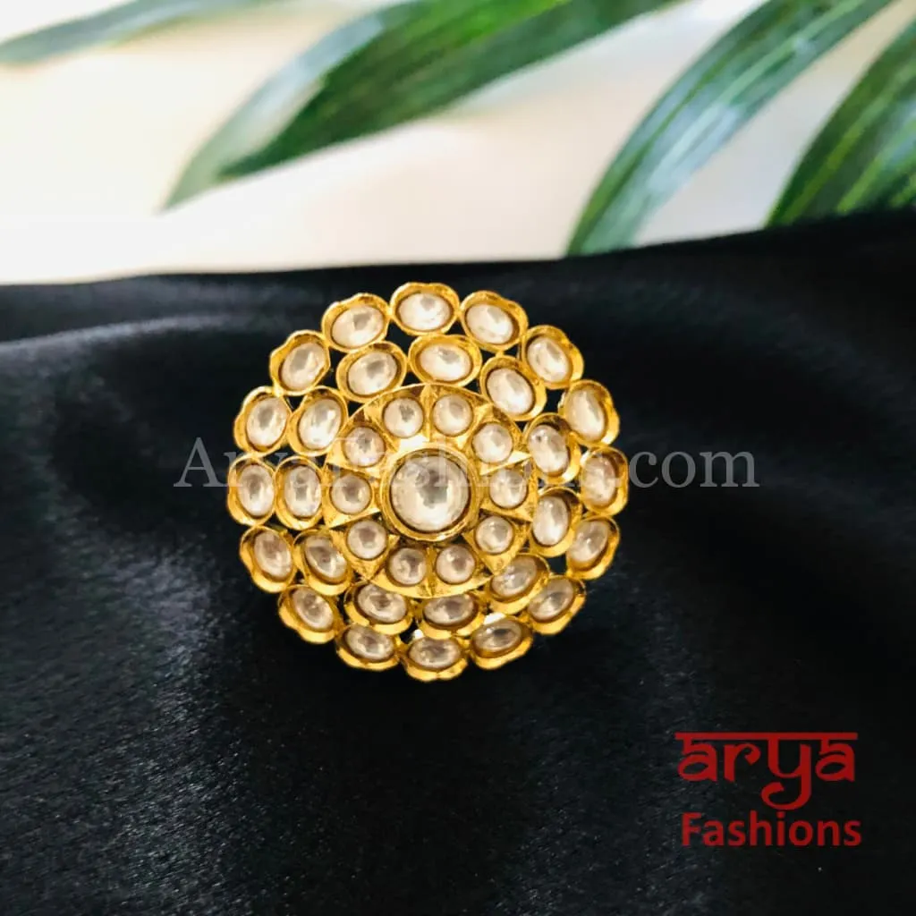 Tyaani Inspired Pacchi Kundan Golden Adjustable Ring