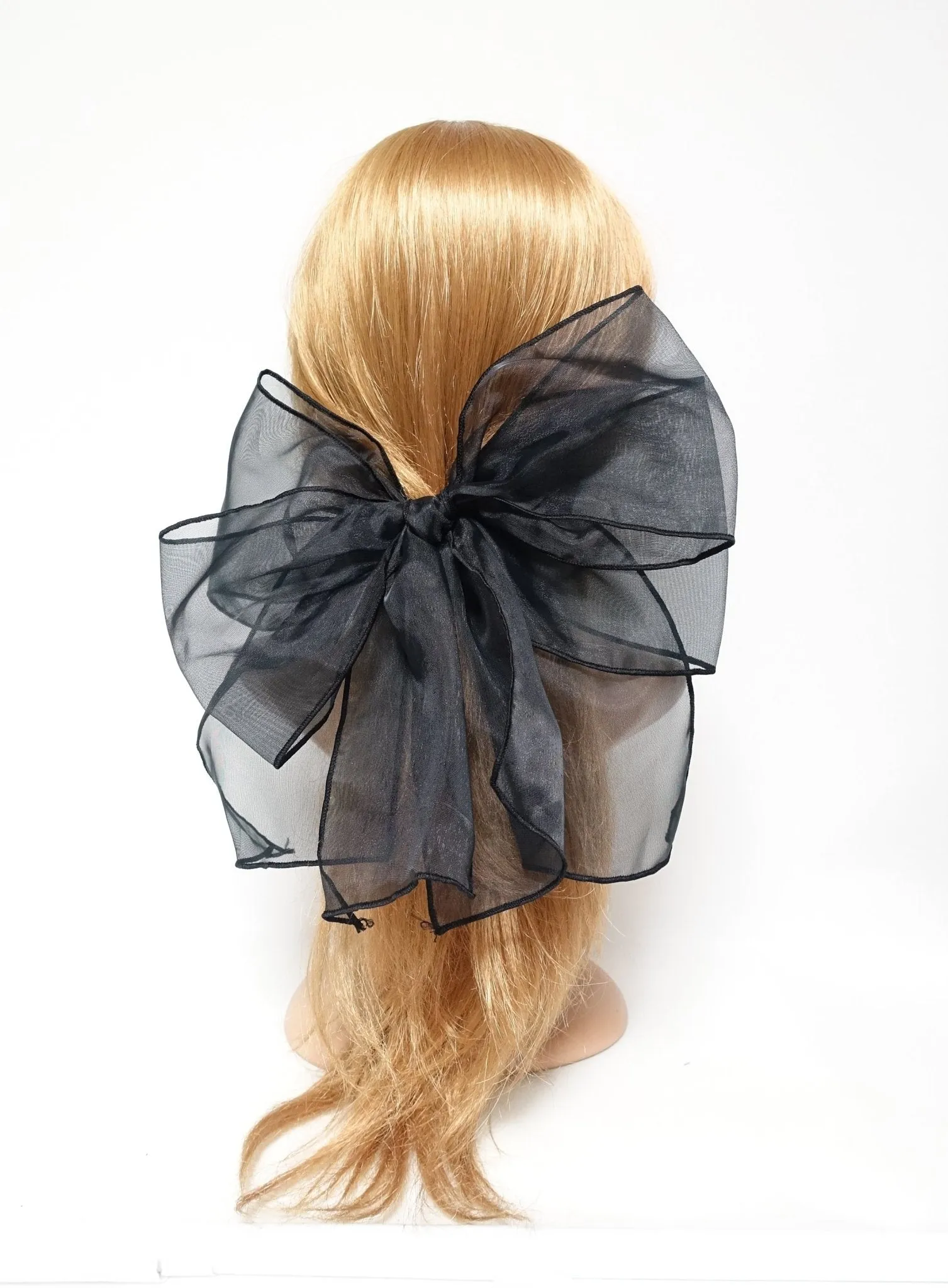 very big translucent hair bow organdy layered fine mesh bow clip special event hair accessory for woman