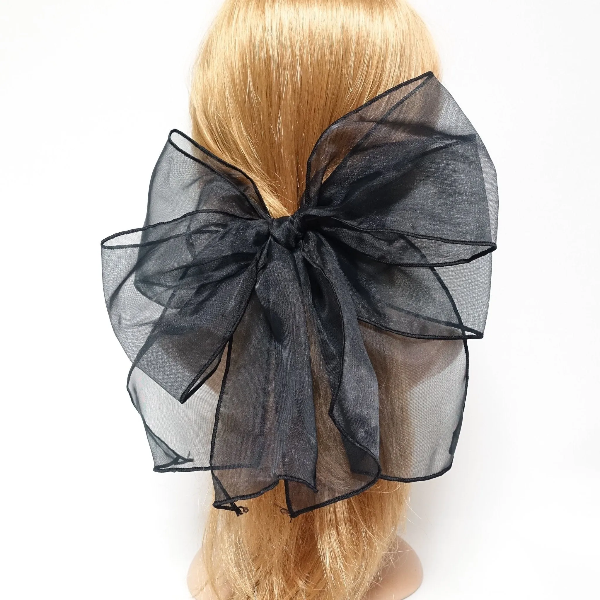 very big translucent hair bow organdy layered fine mesh bow clip special event hair accessory for woman