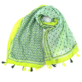 Vesta - Bright Patterned Scarf - Lime Grass (90x180cm)