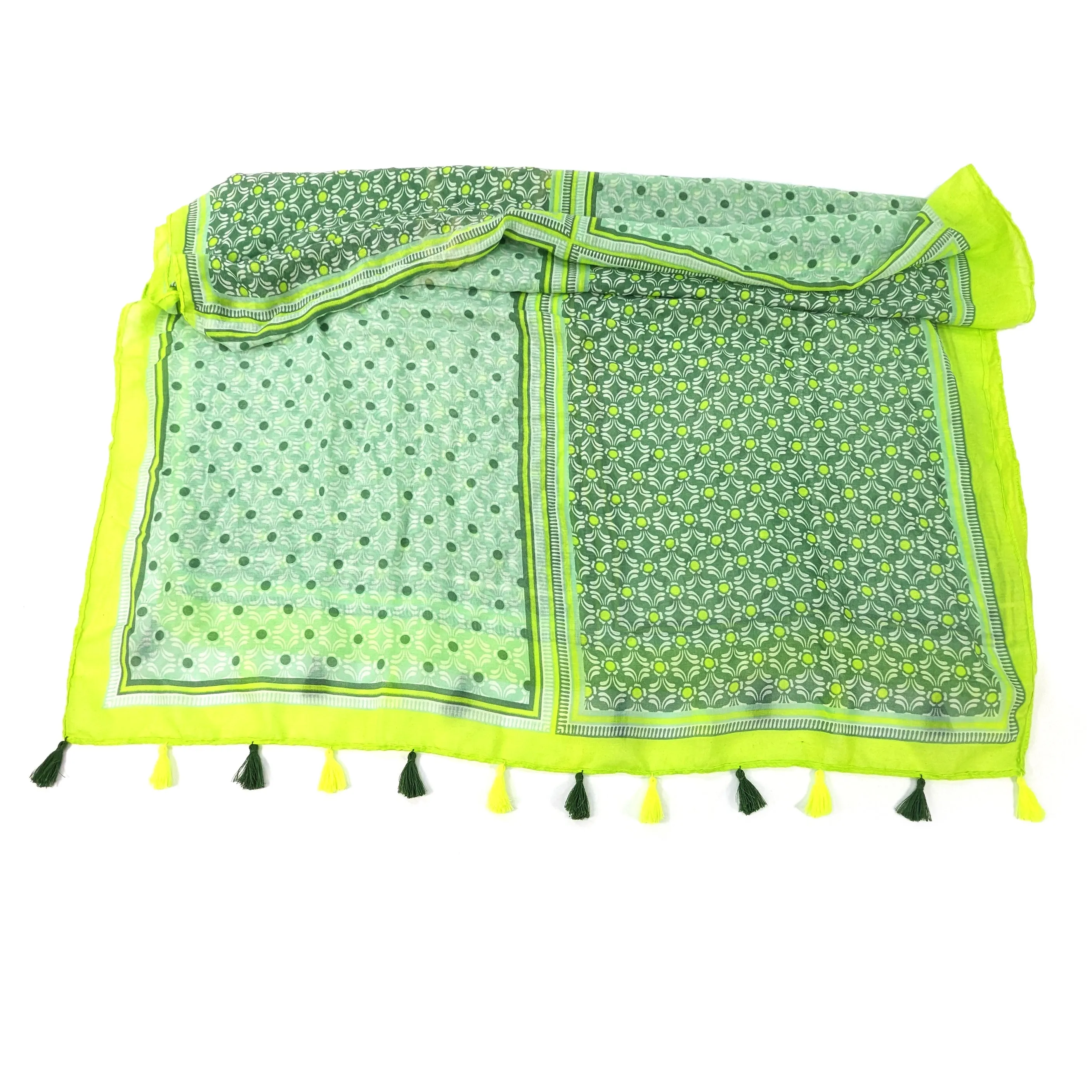 Vesta - Bright Patterned Scarf - Lime Grass (90x180cm)