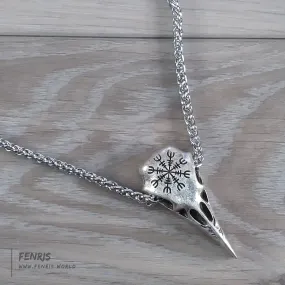 Viking Necklace Silver Raven Helm of Awe Norse Style