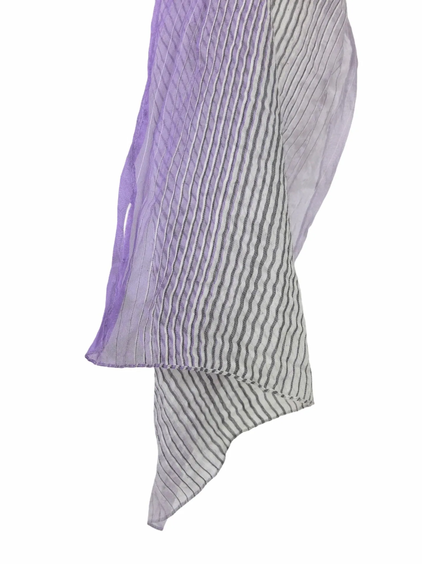 Vintage 90s Y2K Bohemian Hippie Sheer Lavender Purple & Grey Striped Long Wide Scarf